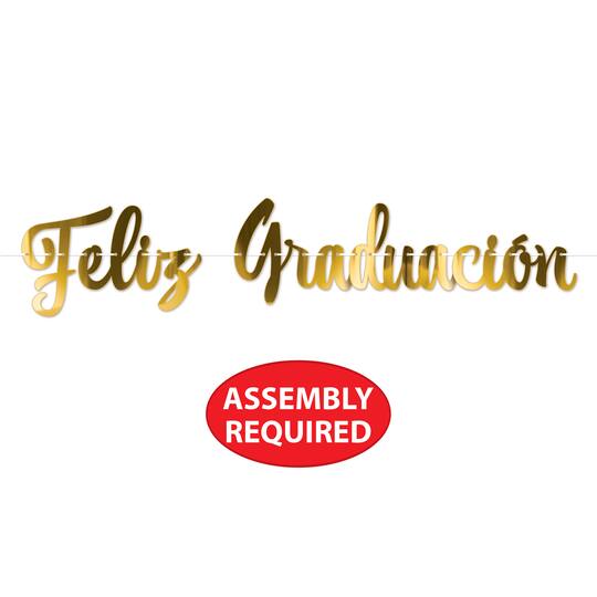 Beistle 4.25ft. Gold Foil Feliz Graduación Streamers, 2ct.